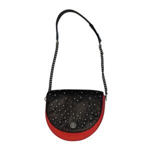 Ju'sto J-Hoop Studded Shoulder Bag Red Black Rubber Chunky Statement Purse Tote